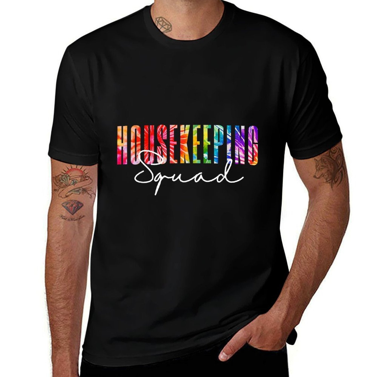 Housekeeping Squad Tie Dye Cleaning Staff School Janitor  Graphic-printed T-Shirt