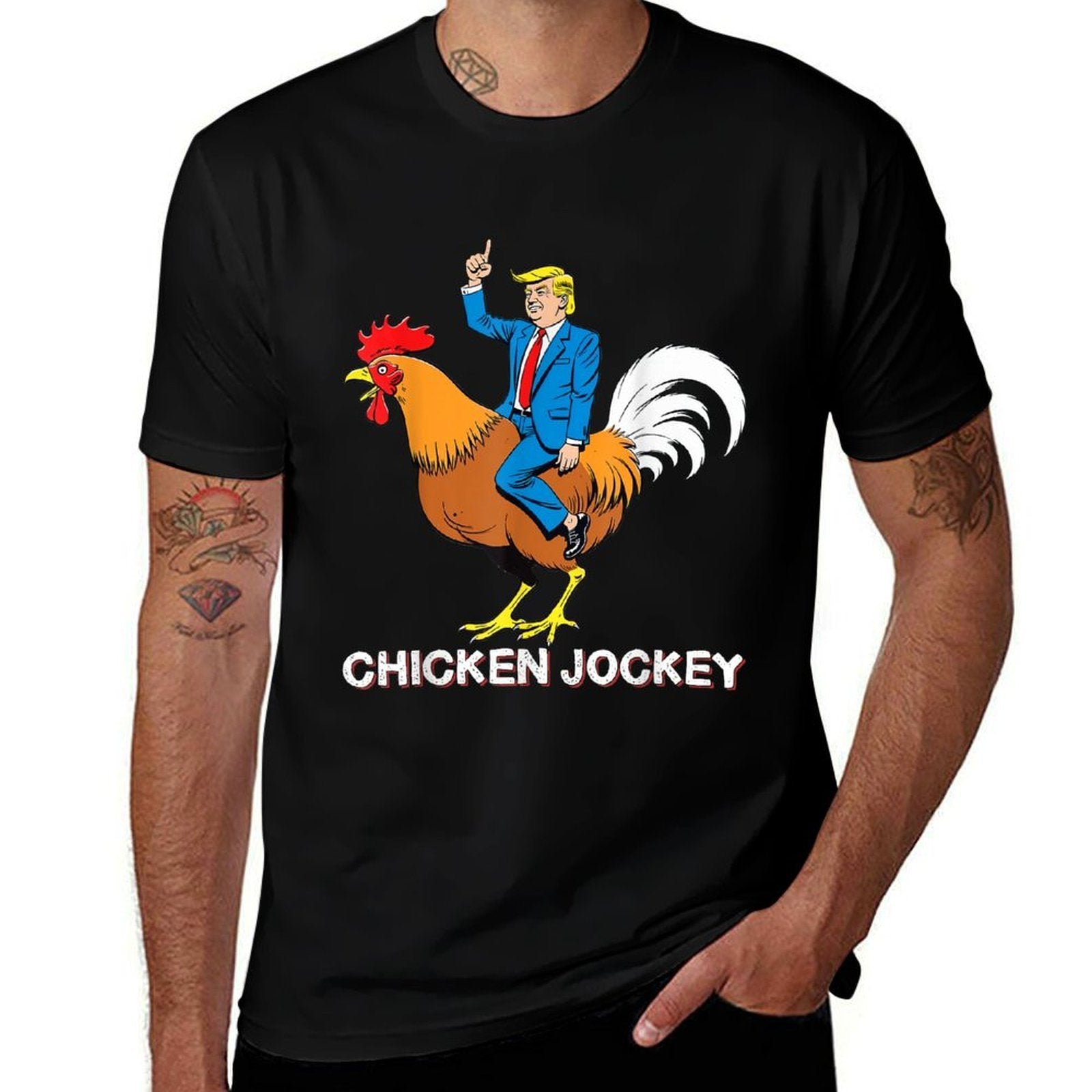 Chicken Jockey Trump Funny Meme Surreal Humor  Eco-friendly Material T-Shirt