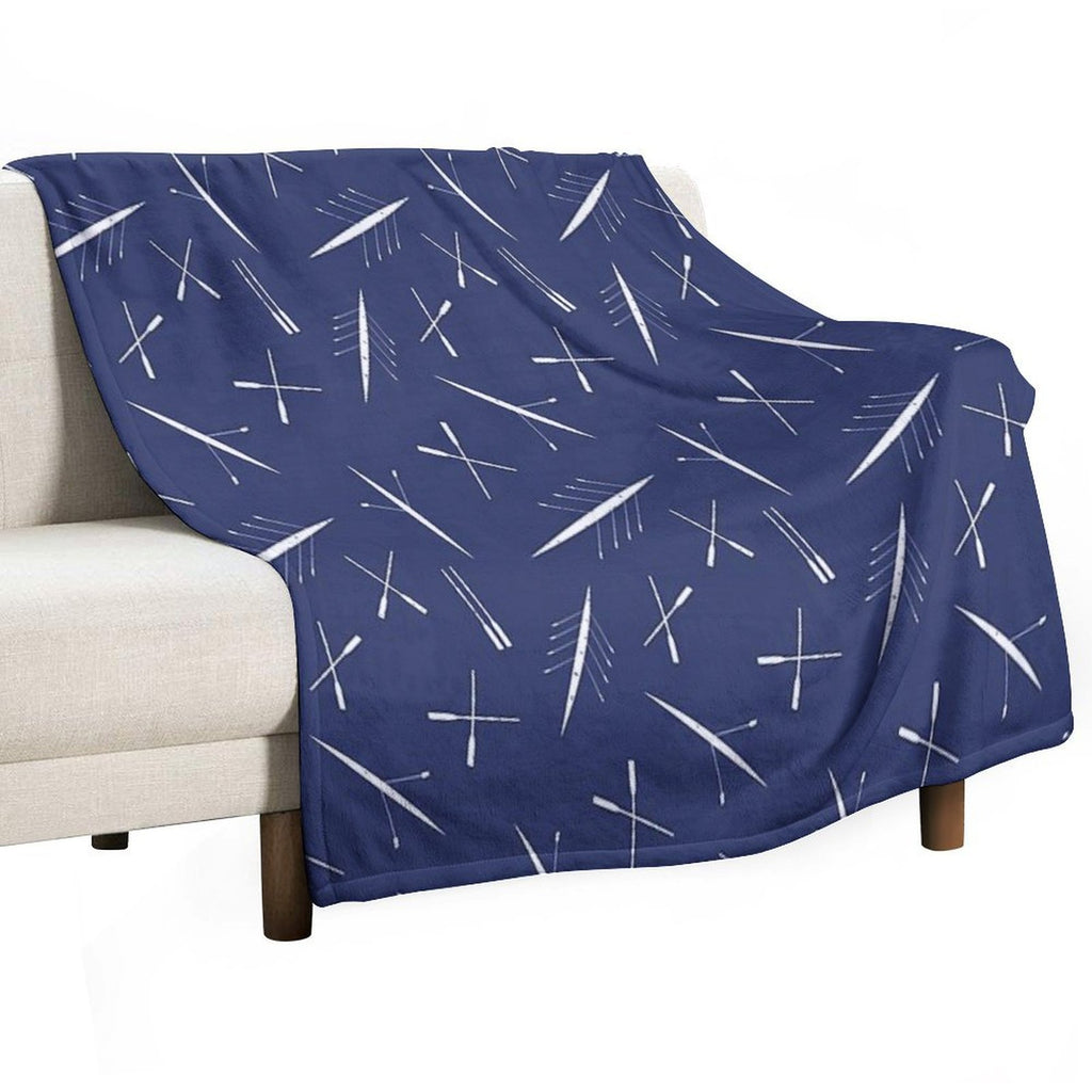 Rowing Club Navy Blue And White Scull Pattern Sustainable Throw Blanket