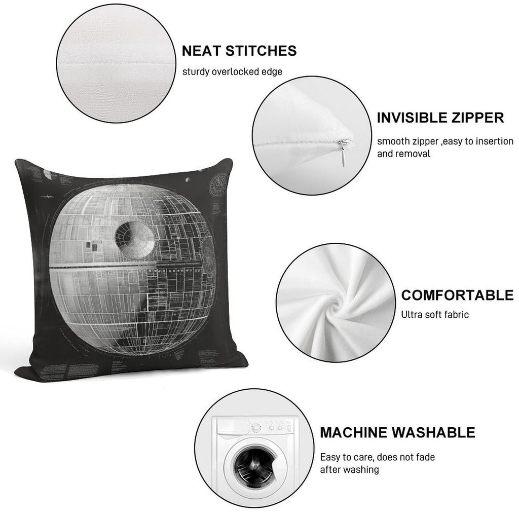 Death Star Blueprint Starship Fan Art Soft Style Accent Throw Pillow