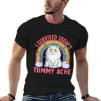 Funny Cat Meme Tummy Ache Joke Humor Cats Men Women Kids  Quick-drying T-Shirt