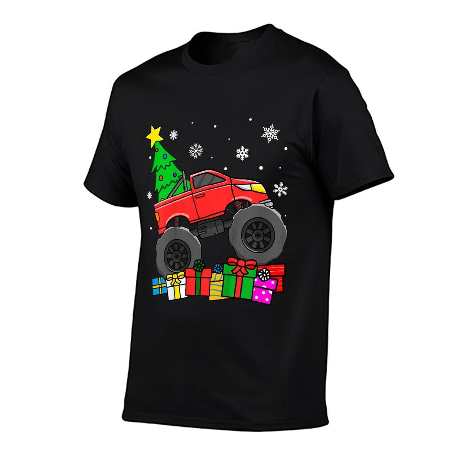 Kids Boys Monster Truck Christmas Tree Snowflakes Toddler  Breathable T-Shirt