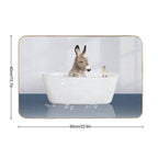 Baby Donkey And Duckling in Modern Bathtub Blue Print, Donkey Bathing, Animals in Bathtub Art by Synplus  Eco-Friendly Bath Mat