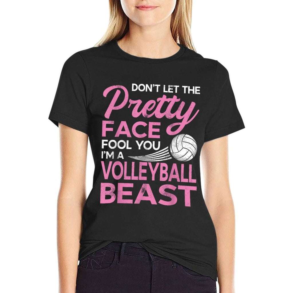 Funny Volleyball Girl with Pretty Face  Easy-care T-Shirt