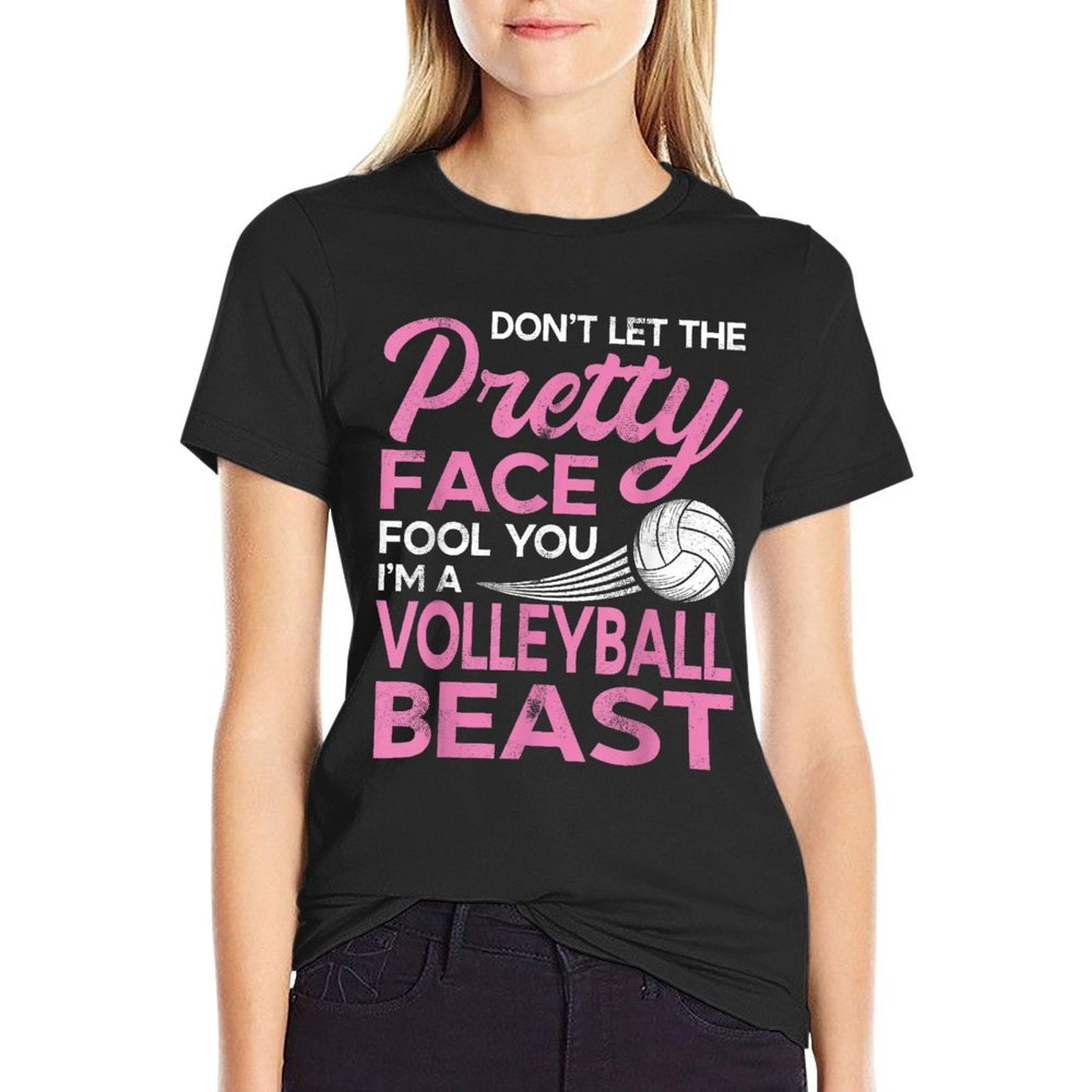 Funny Volleyball Girl with Pretty Face  Easy-care T-Shirt