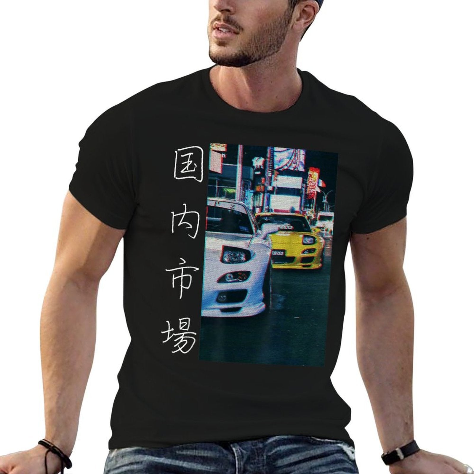 Distress Two Legendary JDM RX-7 Sport Cars Night Drift  Soft T-Shirt