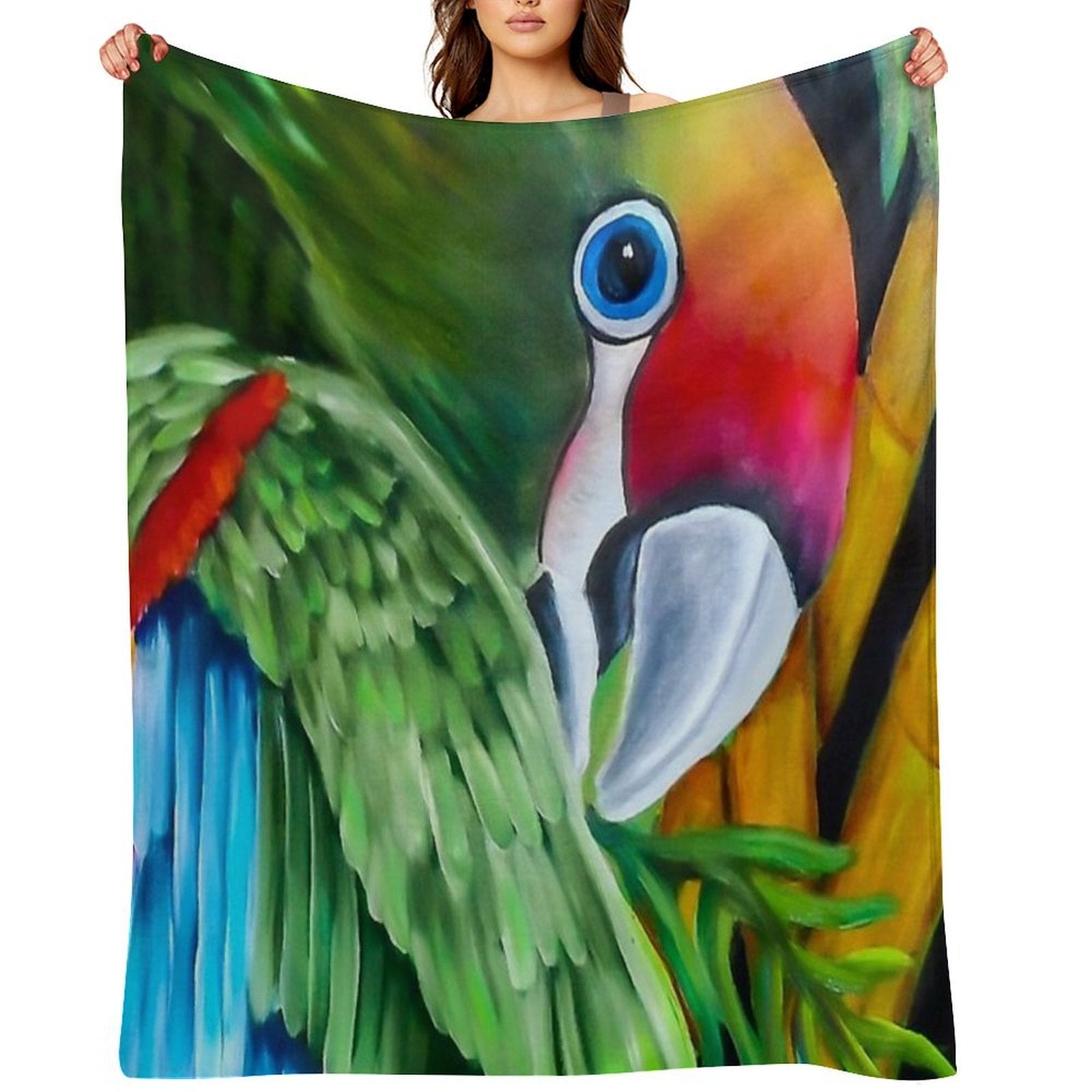 Tropical Green Parrot Shrink-resistant Throw Blanket
