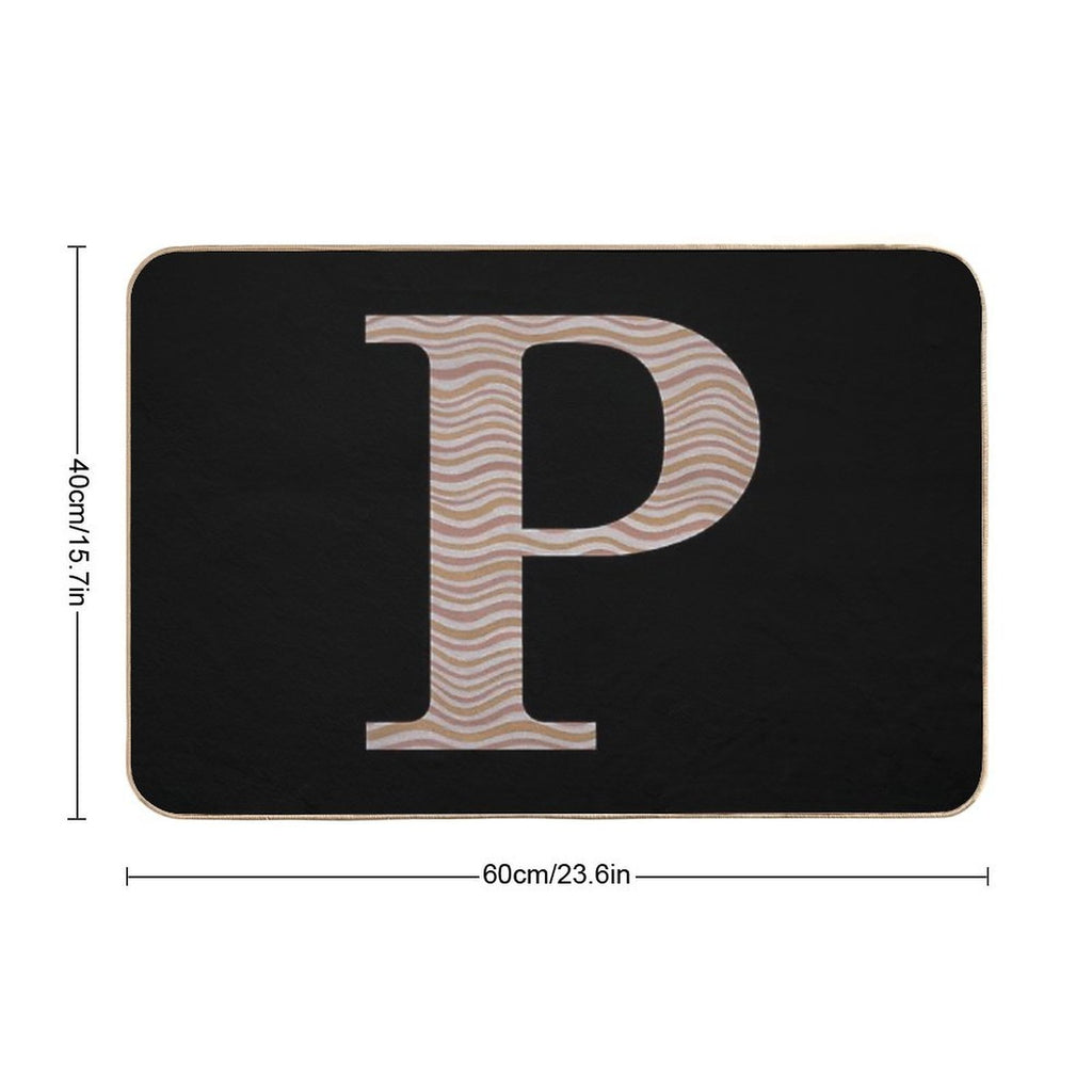 Letter P Metallic Look Stripes Silver Gold Copper  Rapid-Drying Bath Mat