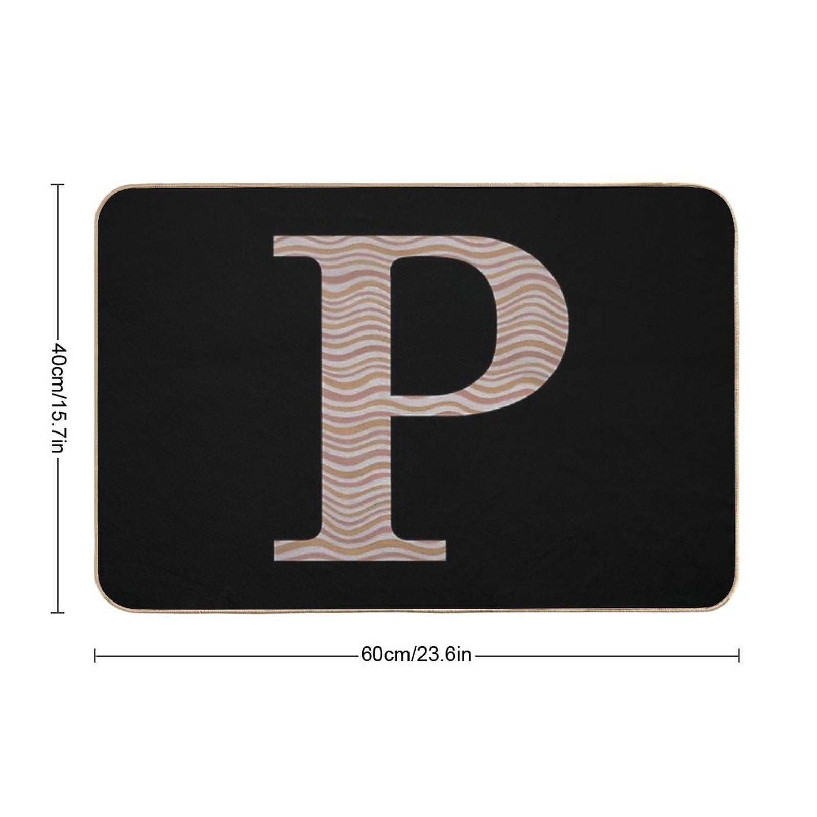 Letter P Metallic Look Stripes Silver Gold Copper  Rapid-Drying Bath Mat