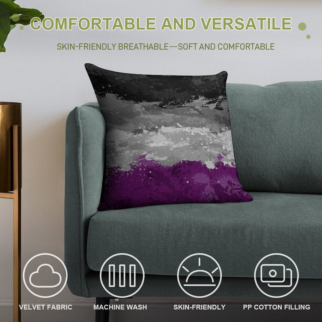 Abstract Paint Splatter Asexual Pride Flag Pattern Soft Gift Ready Throw Pillow