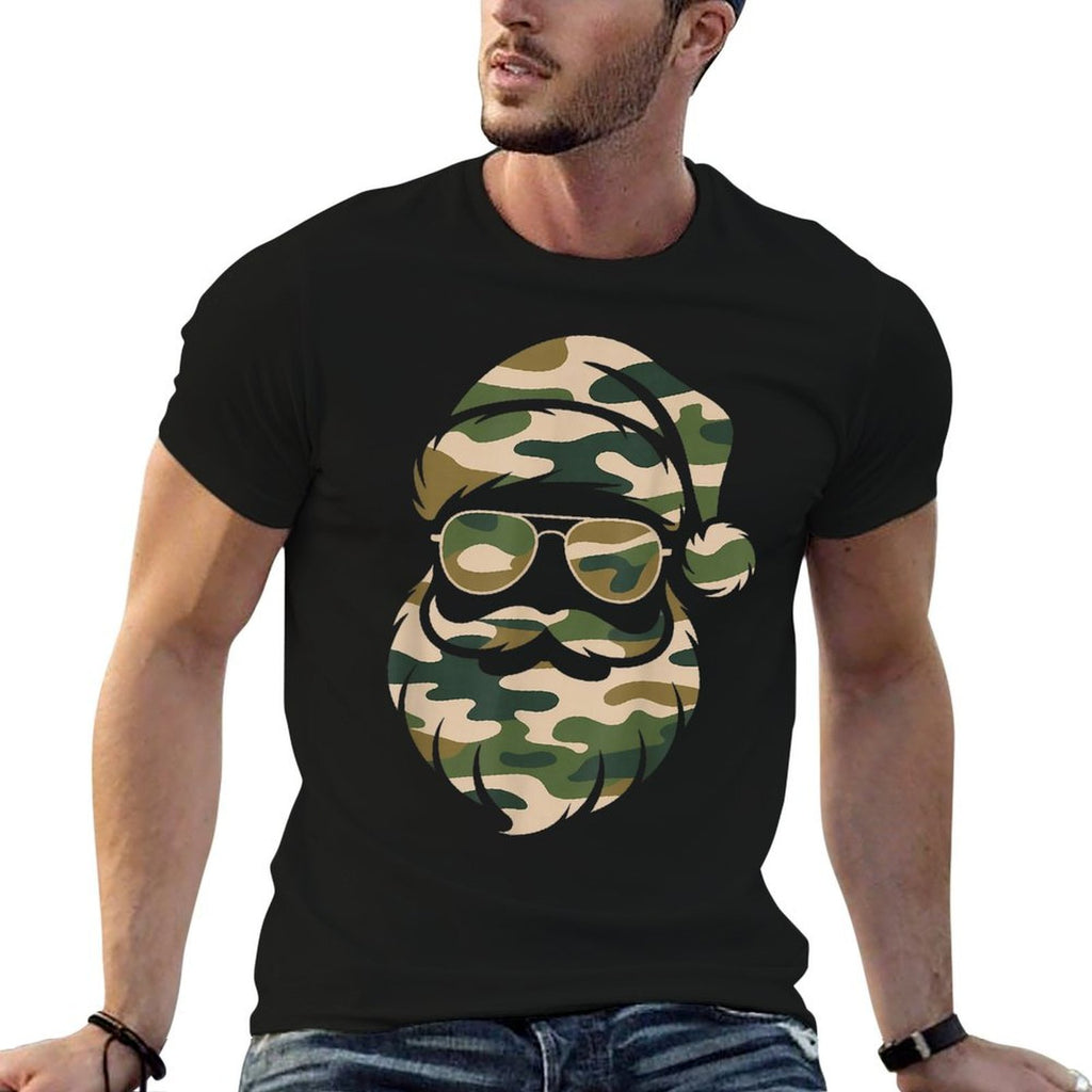 Vintage Santa Face Camouflage Christmas Xmas Camo Men Boys  Wrinkle-resistant T-Shirt