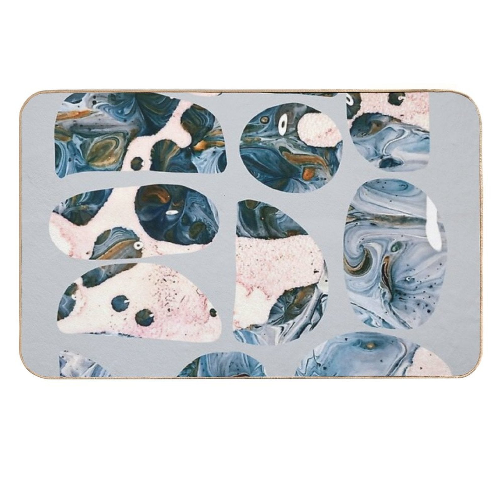 Unturned Stones, Abstract Marble Resin Art, Contemporary Agate Waves Pattern, Eclectic Boho Luxe Nature  Dirt-Trapping Bath Mat