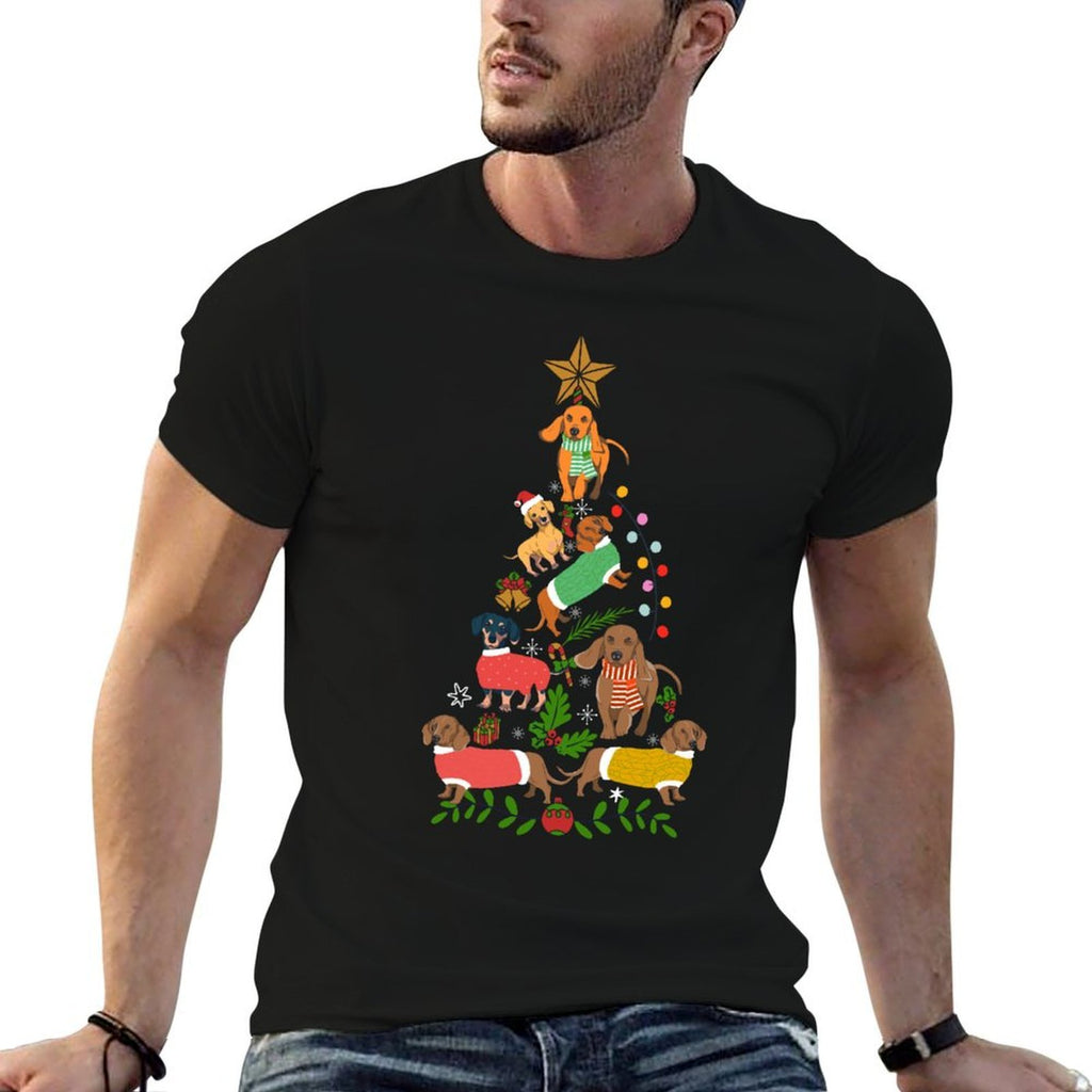 Cute Christmas Dachshund Tree Clothes Dog Lover Holiday Gift  Fade-proof Color T-Shirt
