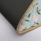 Magnolias Watercolor Asian Inspired Pastel Pink Mint  High-Traffic Bath Mat