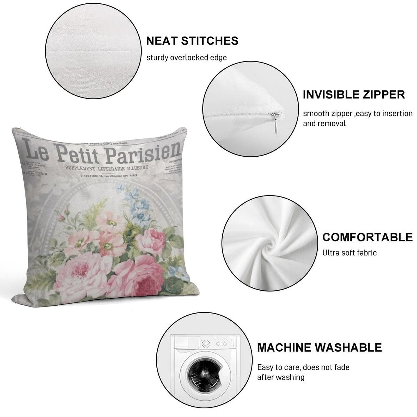 Vintage French Wallpaper, Shabby Chic Roses Soft Style Accent Throw Pillow