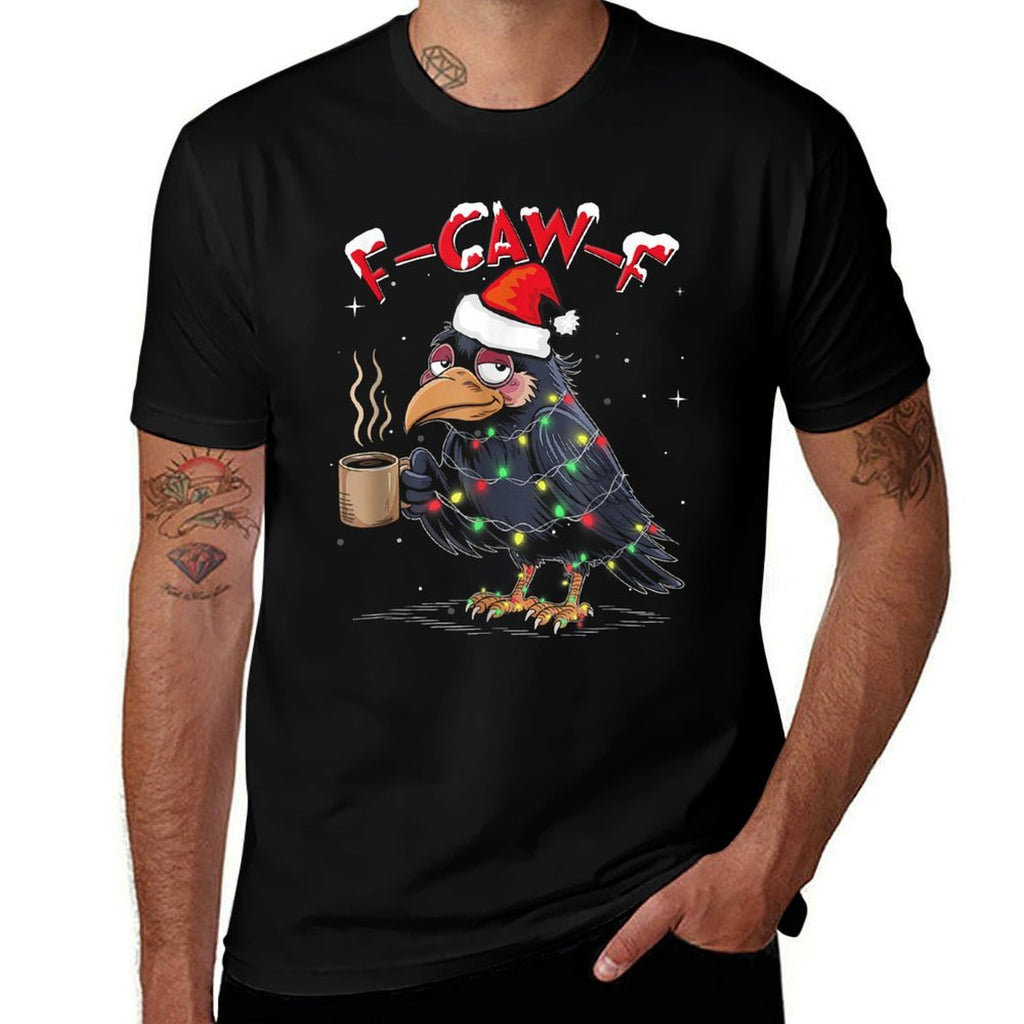 F-Caw-F Christmas Crow Xmas Goth Lights Santa Hat Raven Comfortable T-Shirt