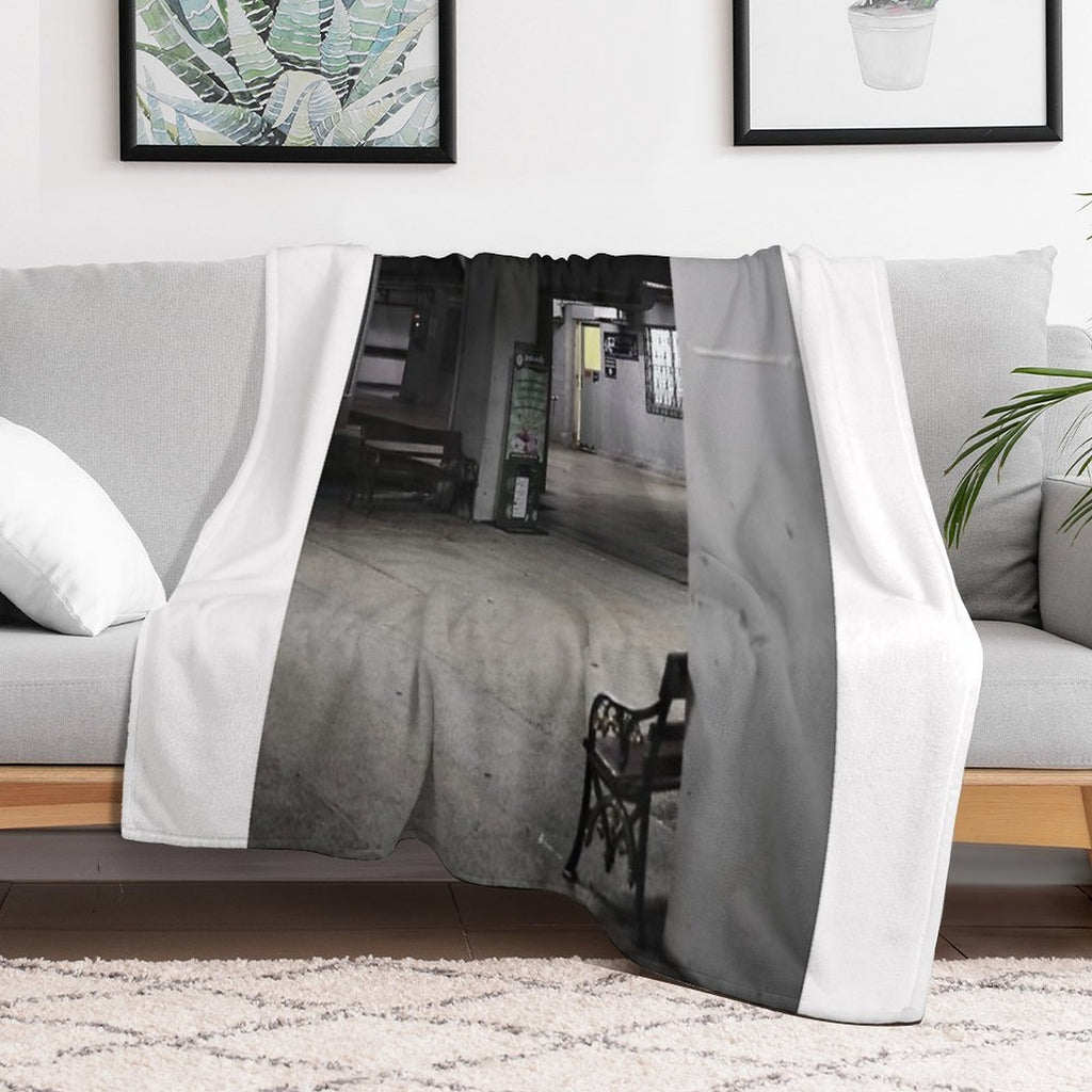 The Waiting Corner – Liminal Bench Scene at Night Machine-washable Throw Blanket