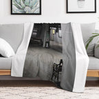 The Waiting Corner – Liminal Bench Scene at Night Machine-washable Throw Blanket