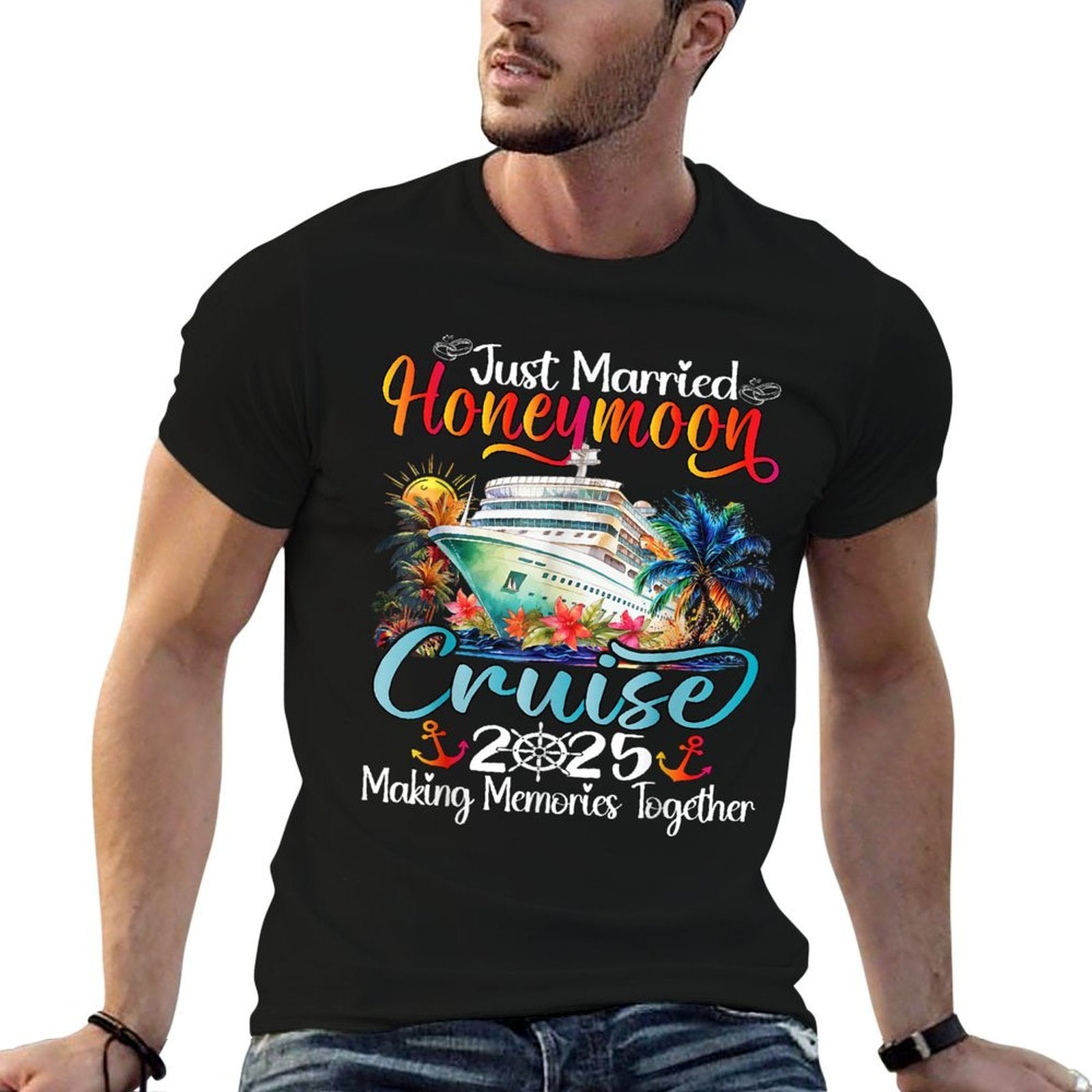 Honeymoon Cruise 2025 Just Married Matching Couples Vacation  Soft T-Shirt