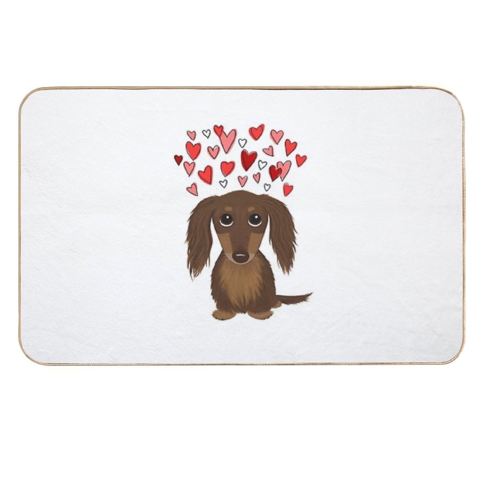 Hearts Dog Longhaired Chocolate Dachshund Cartoon Dog with Valentine Hearts  Non-Slip Bath Mat