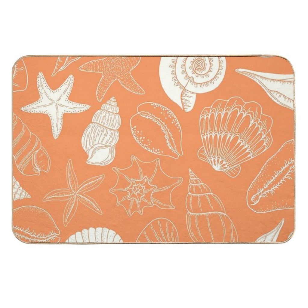 Orange Creamiscle Seashells And Starfish Pattern  Odorless Bath Mat