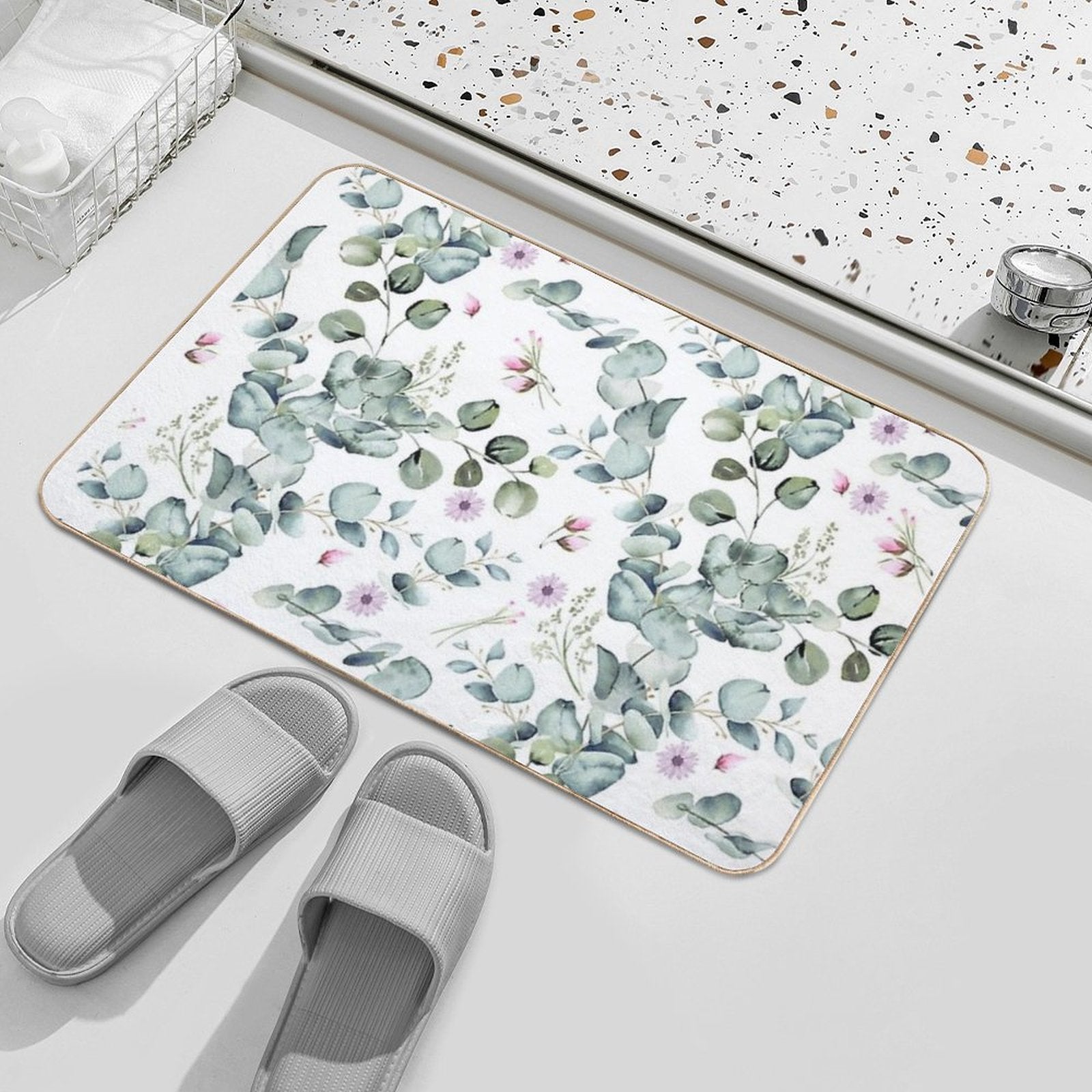 Miniature Garden with Petals  Absorbent Bath Mat