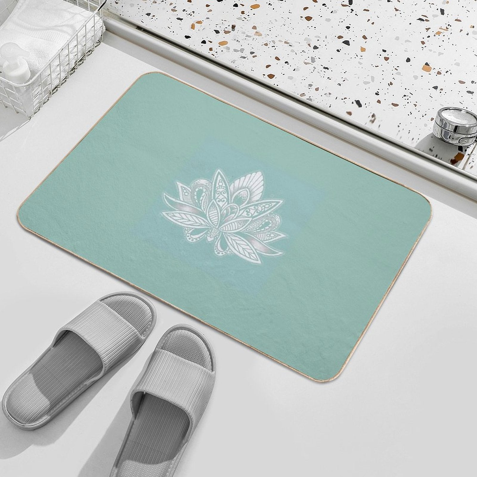 Lotus Flower on Turquoise  Repositionable Bath Mat