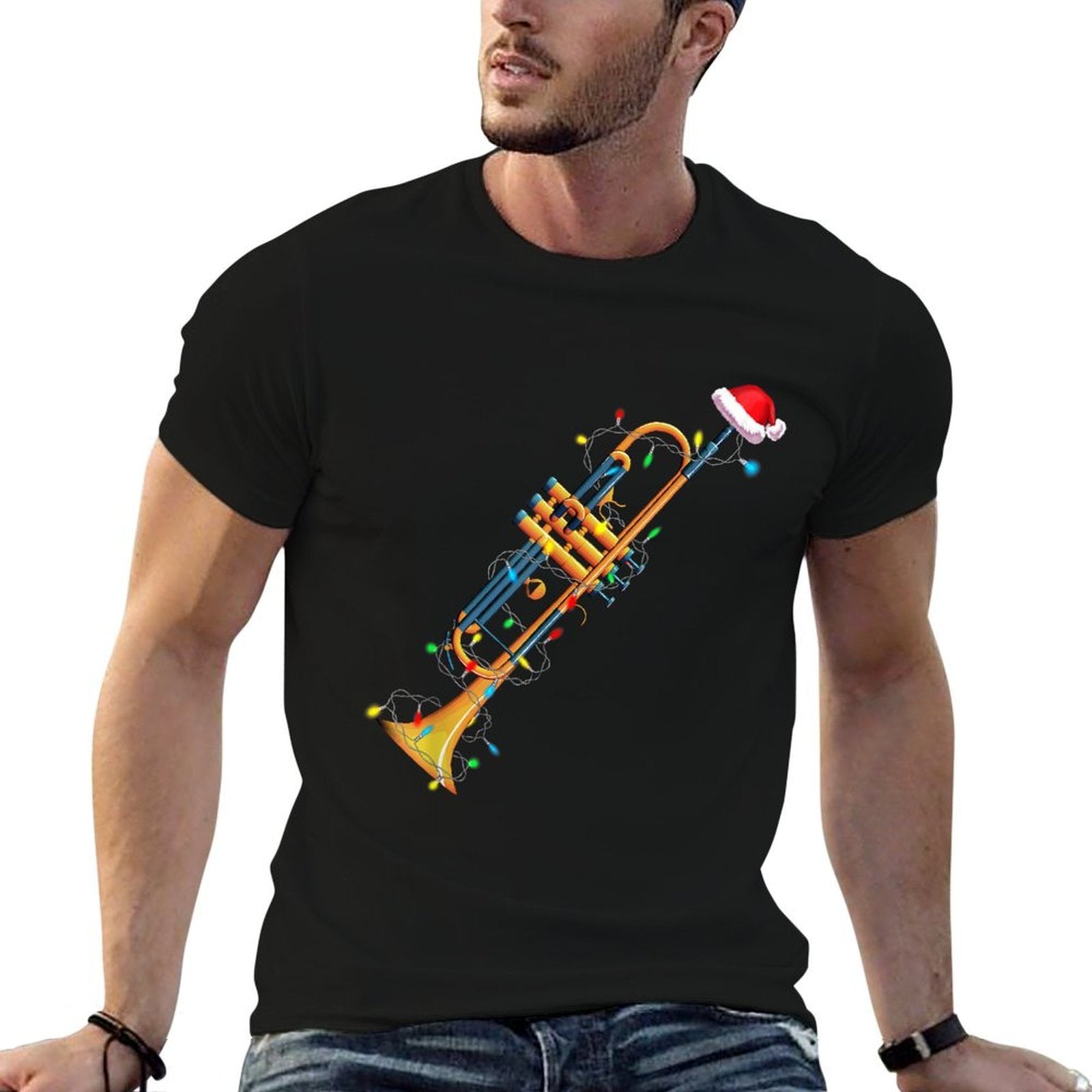 Funny Christmas Trumpet Tree Xmas Trumpet Player Gift  Heathered Texture T-Shirt