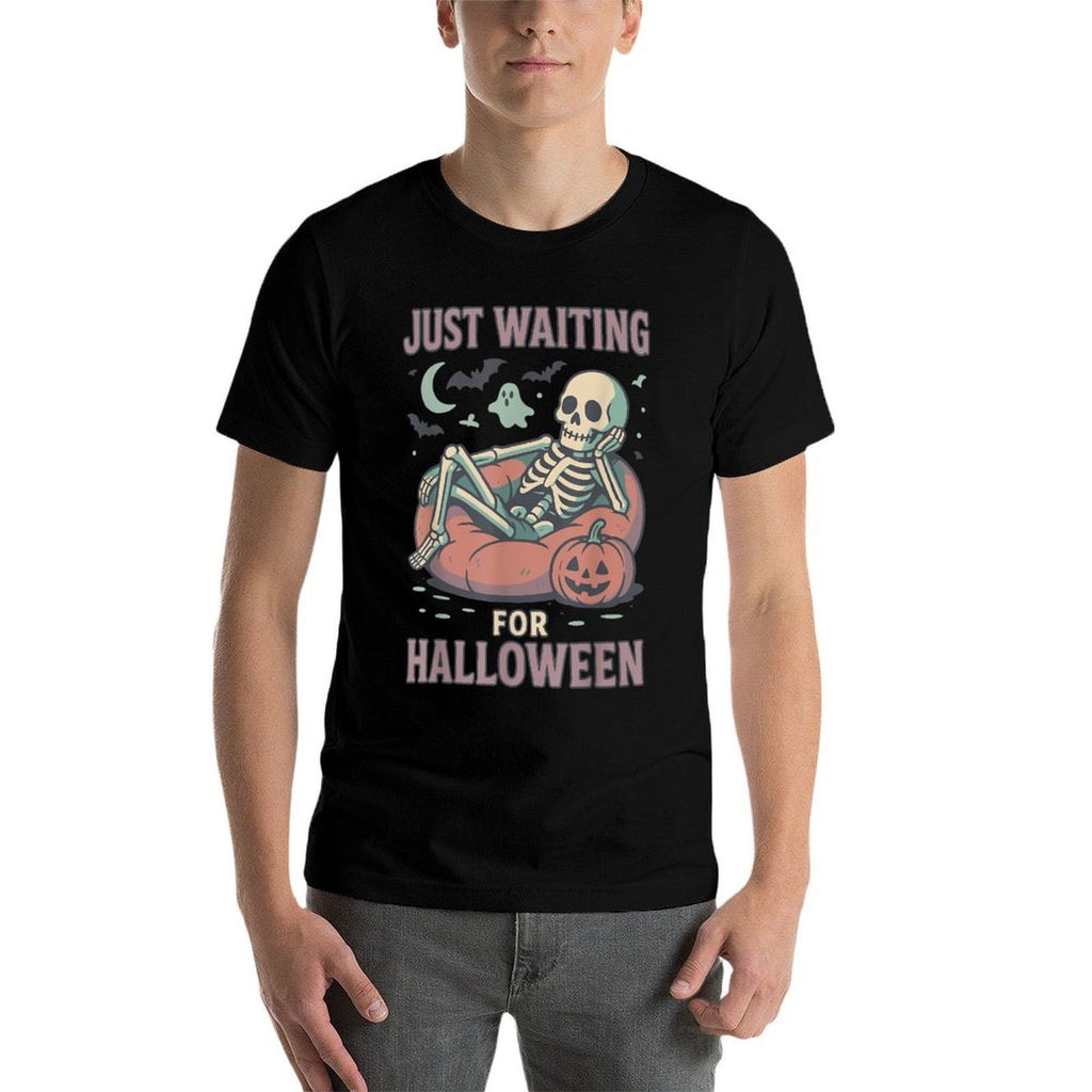 Funny Spooky Skeleton Summerween Waiting for Halloween  Cotton T-Shirt