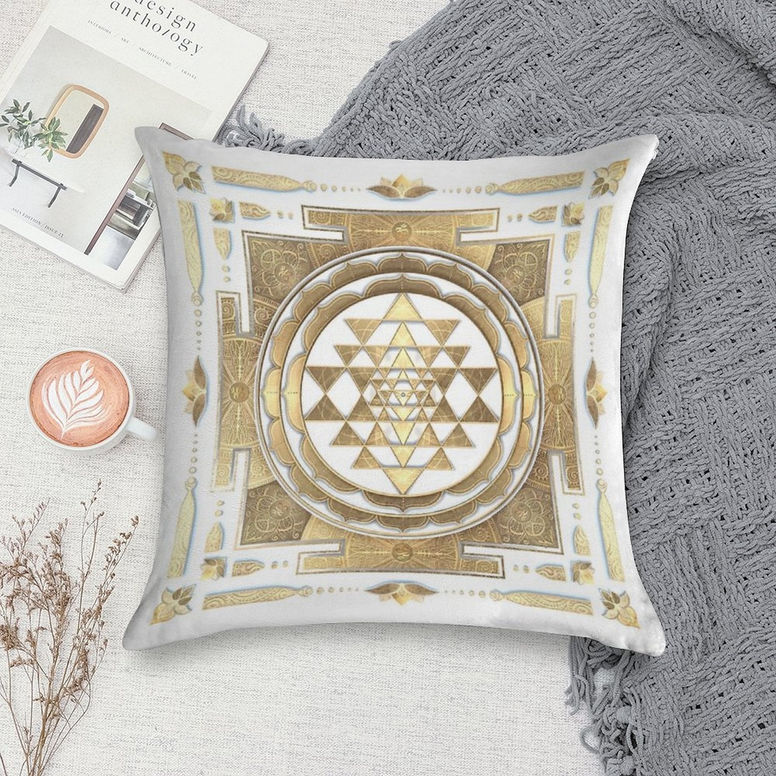 GOLDEN SRI YANTRA (white Background) Soft Style Accent Throw Pillow
