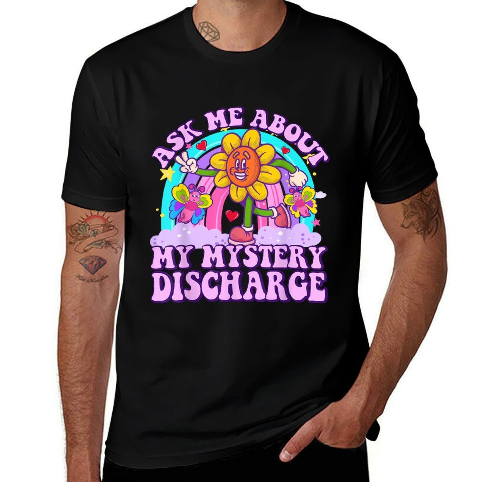 Ask Me About Mystery Discharge Funny Adult Humor Women  Rolled Sleeves T-Shirt