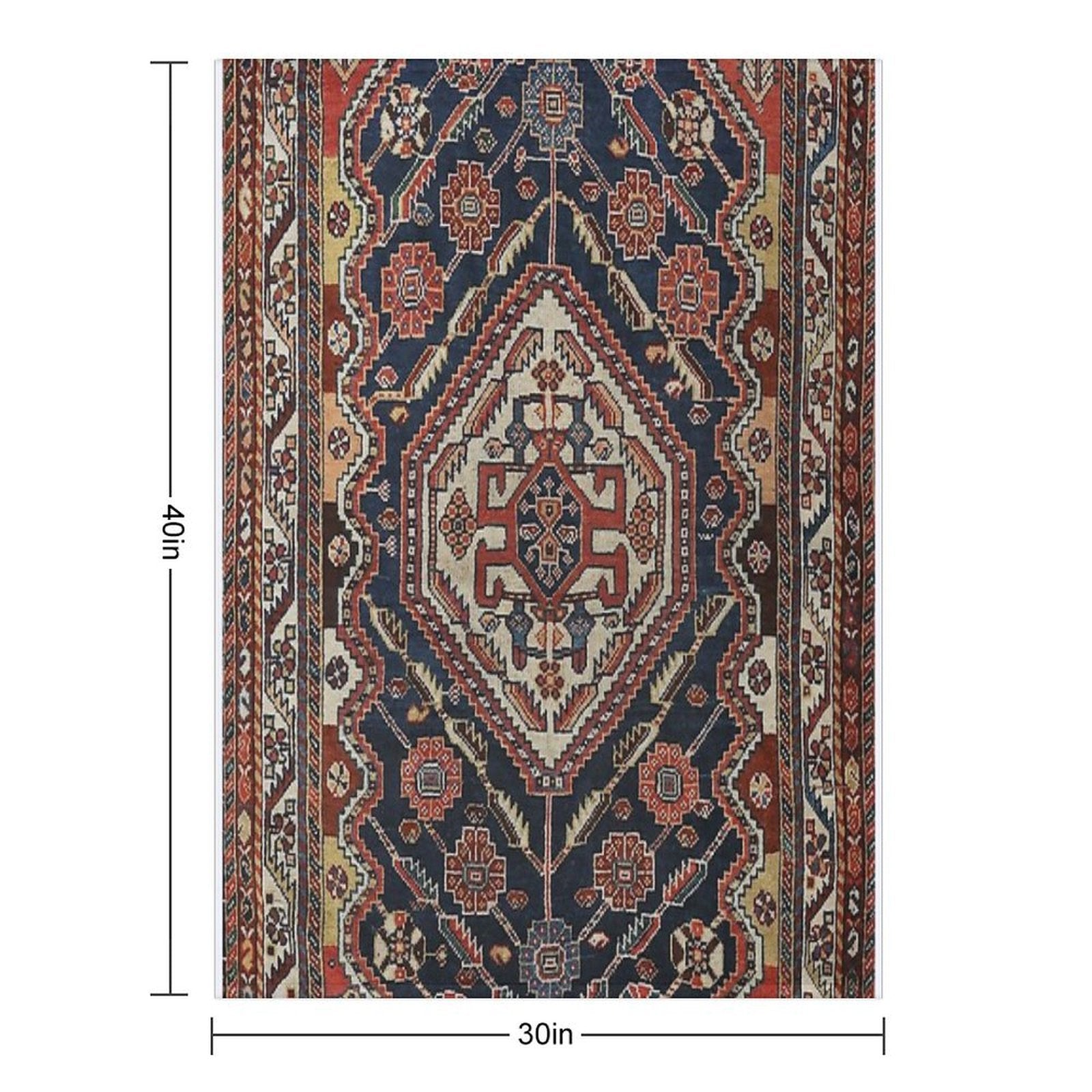 Persian Qashqai Old Century Authentic Colorful Aztec Royal Blue Red Vintage Patterns Easy Care Throw Blanket