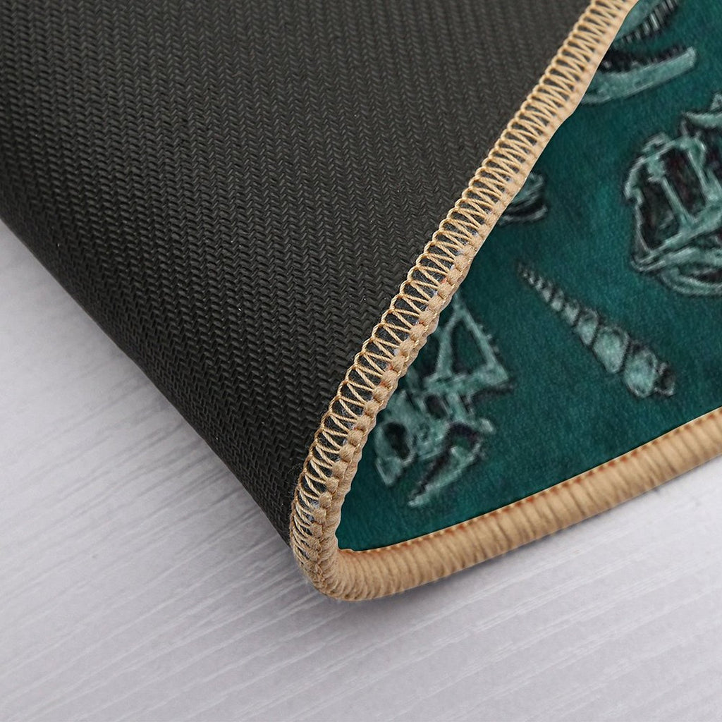 Dinosaur Skull Sketch Tiled Pattern Green  Multi-Purpose Bath Mat