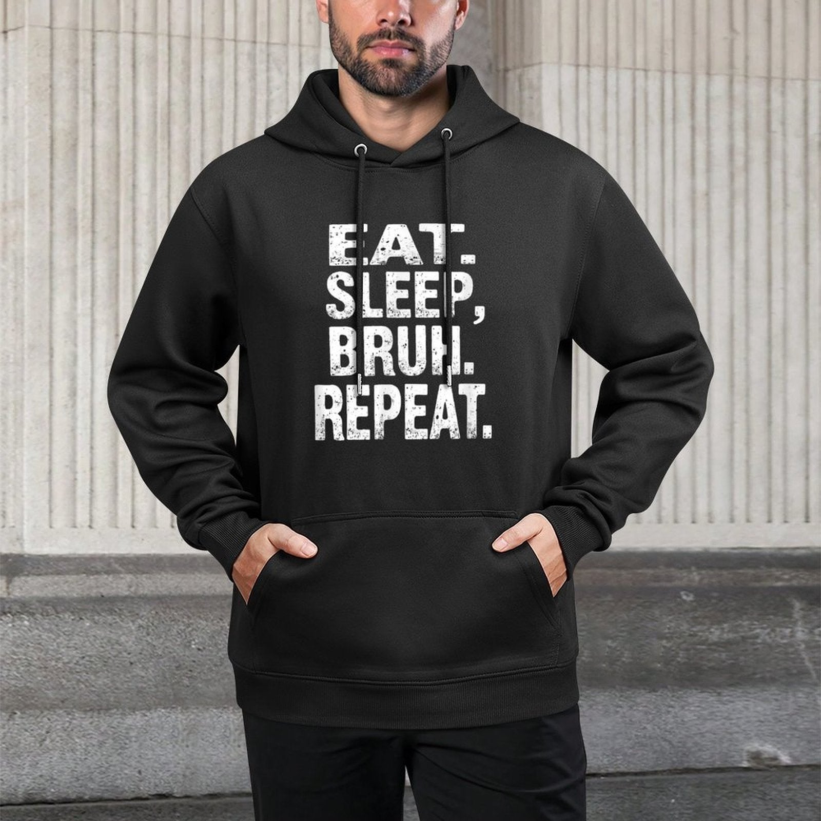 Meme Saying Eat Sleep Bruh Repeat Machine Washable Hoodie