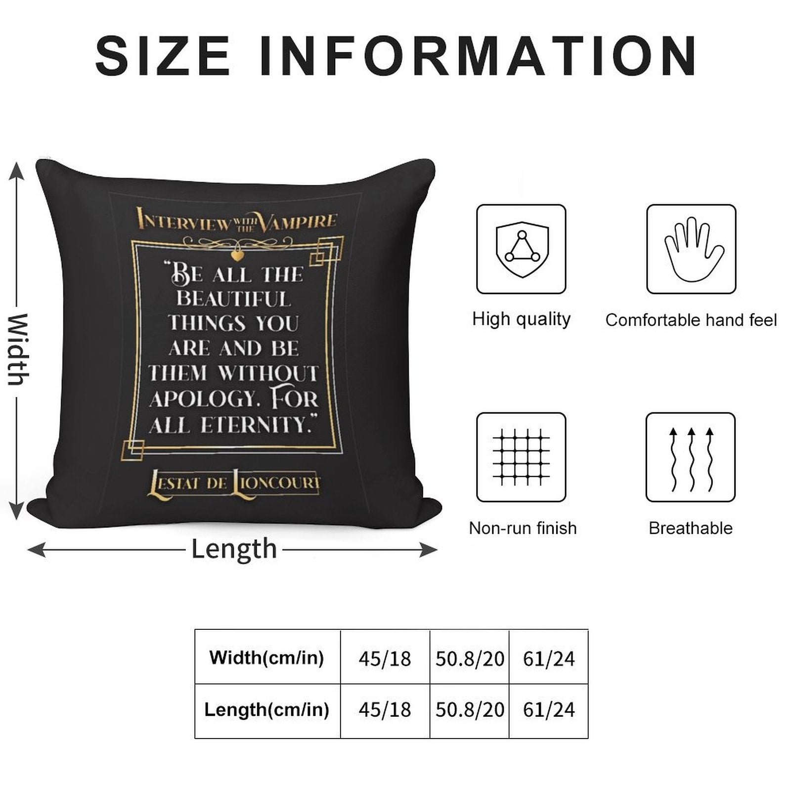 Interview with The Vampire Lestat Quote - Bg Colour Soft Reinforced Edging Throw Pillow