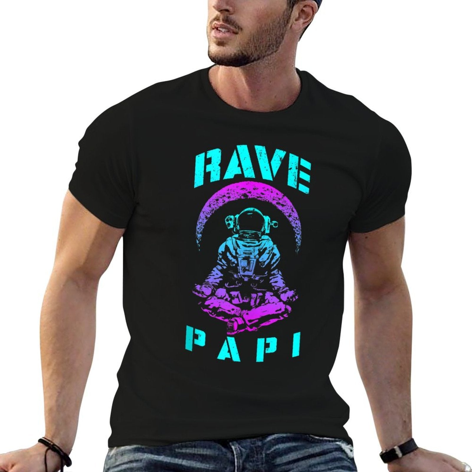 Rave Papi EDM Music Festival Trippy Astronaut Crescent Moon  Quick-drying T-Shirt