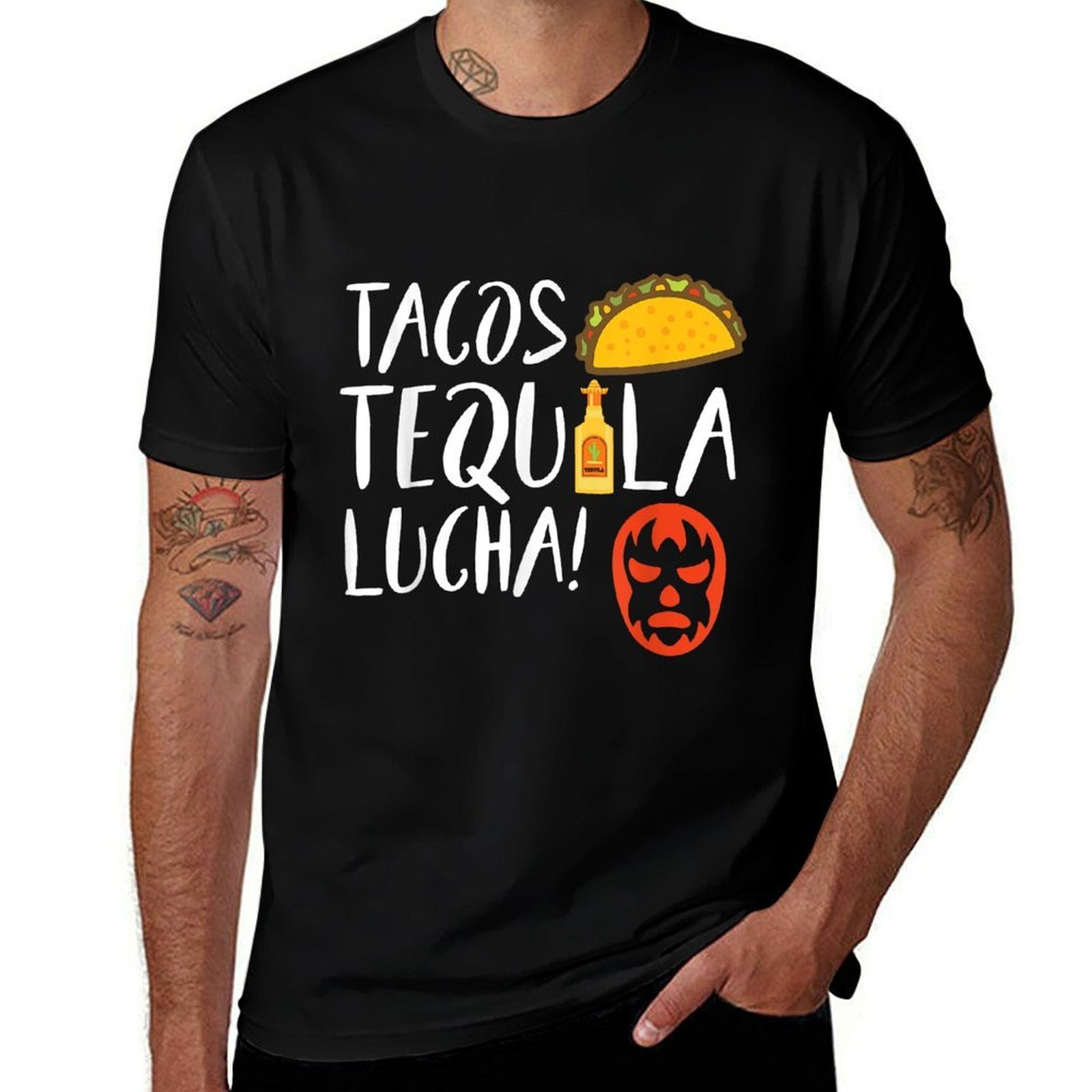 Funny Lucha Libre Tacos Tequila! Gift For Luchadors And Fan  Graphic-printed T-Shirt