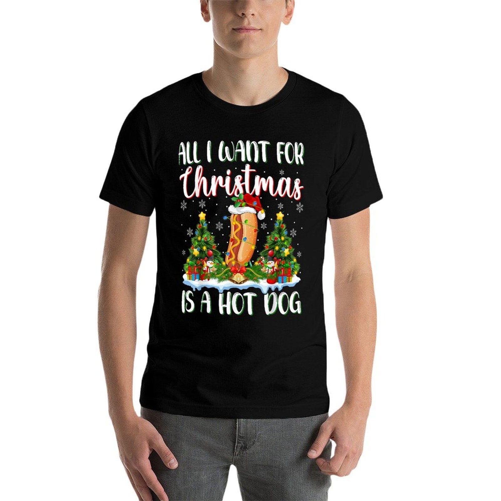 Xmas Lighting Santa All I Want For Christmas Is A Hot Dog  Slim-fit Cut T-Shirt