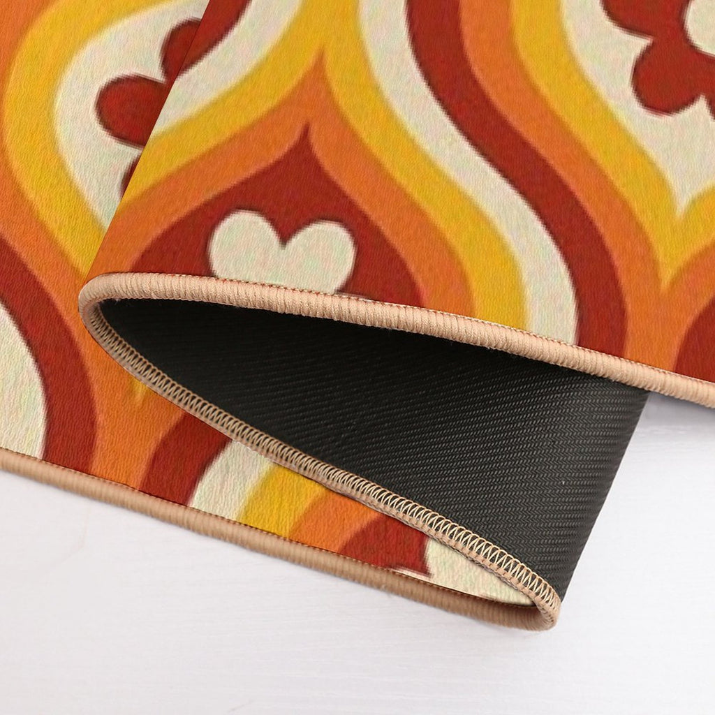 70s Groovy Daisy Ovals Pattern  Fade-Resistant Bath Mat