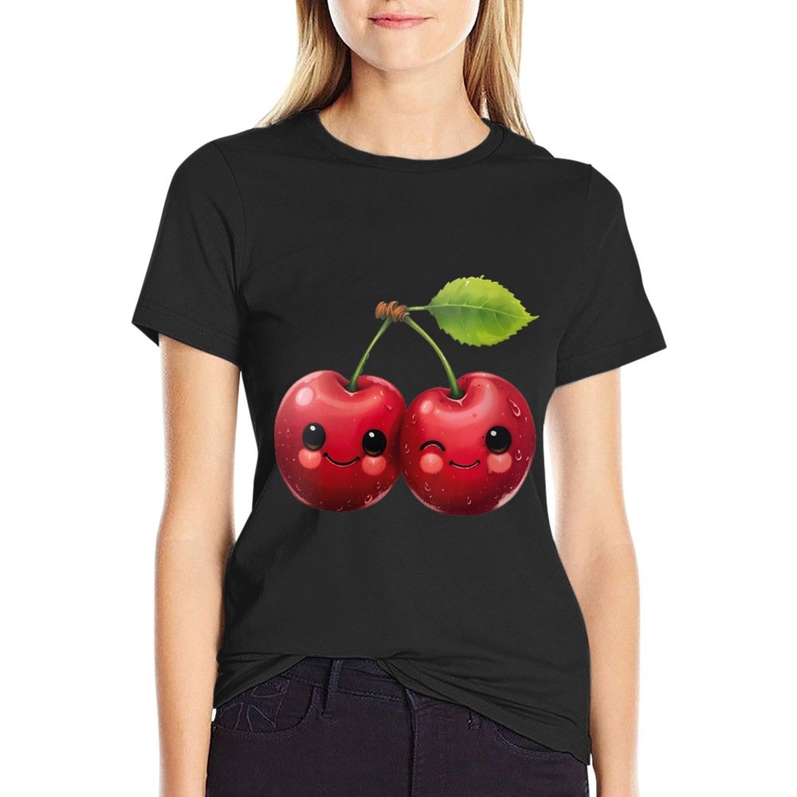 Womens Funny Cherries Cherry  Stretchy T-Shirt