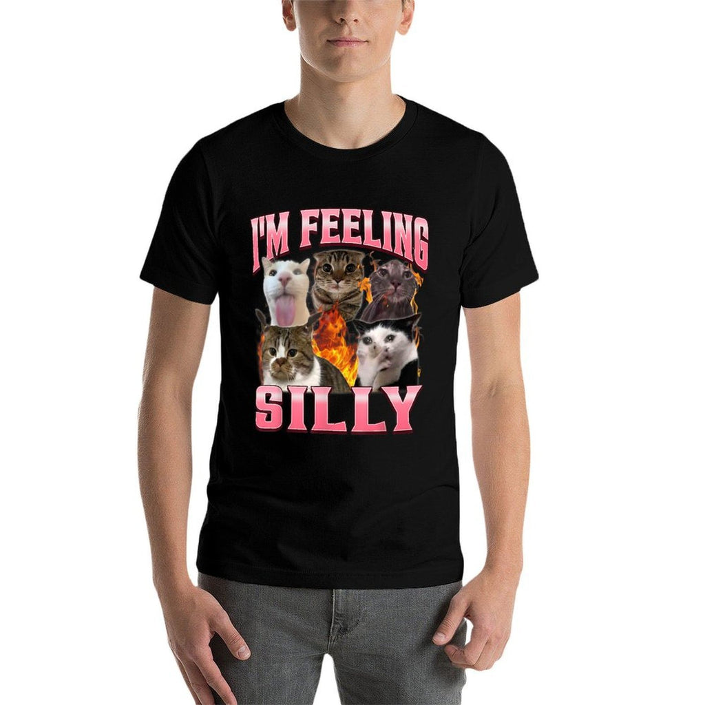 Funny Im Feeling Silly Humor Cute Cat Meme Bootleg Graphic  Wrinkle-resistant T-Shirt