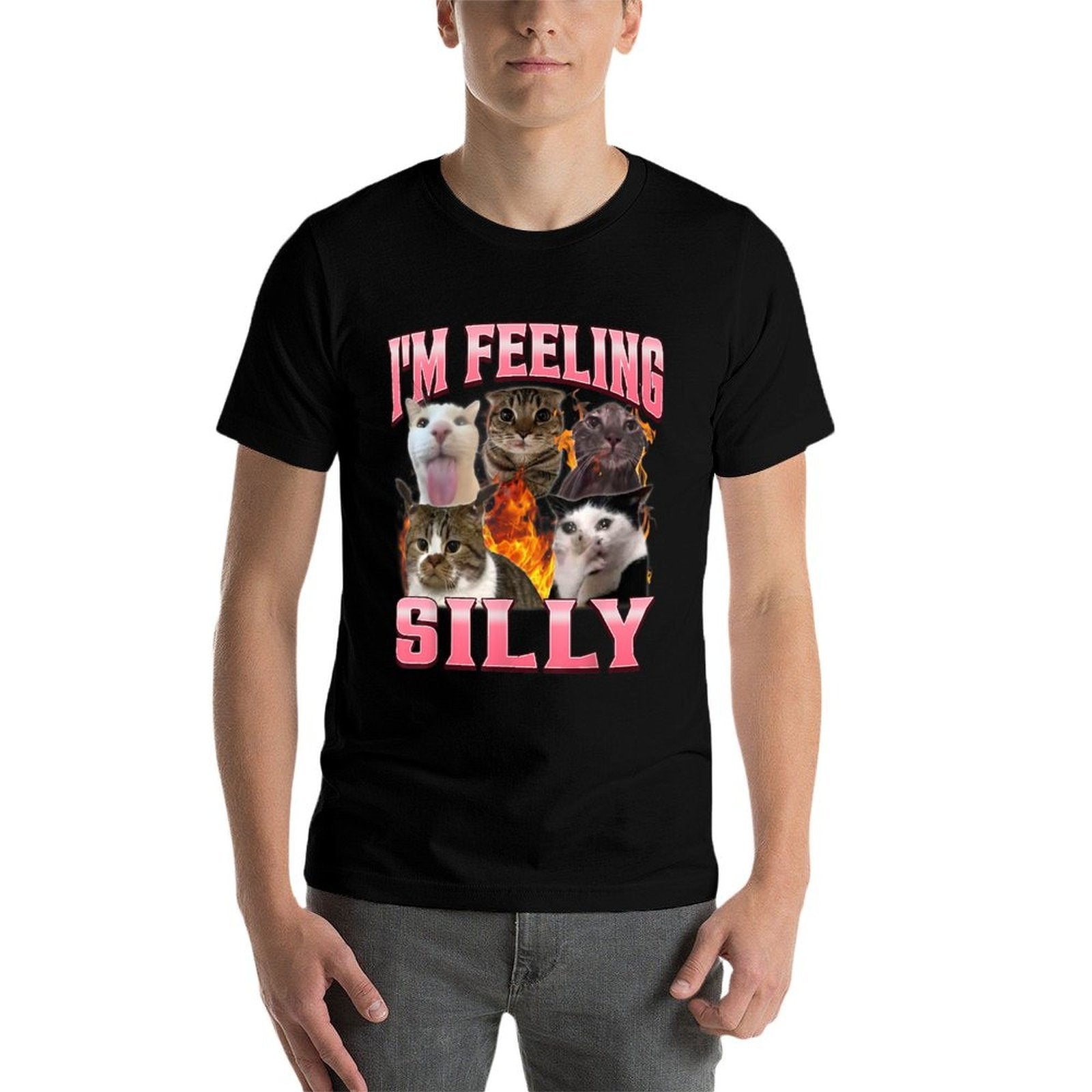 Funny Im Feeling Silly Humor Cute Cat Meme Bootleg Graphic  Wrinkle-resistant T-Shirt