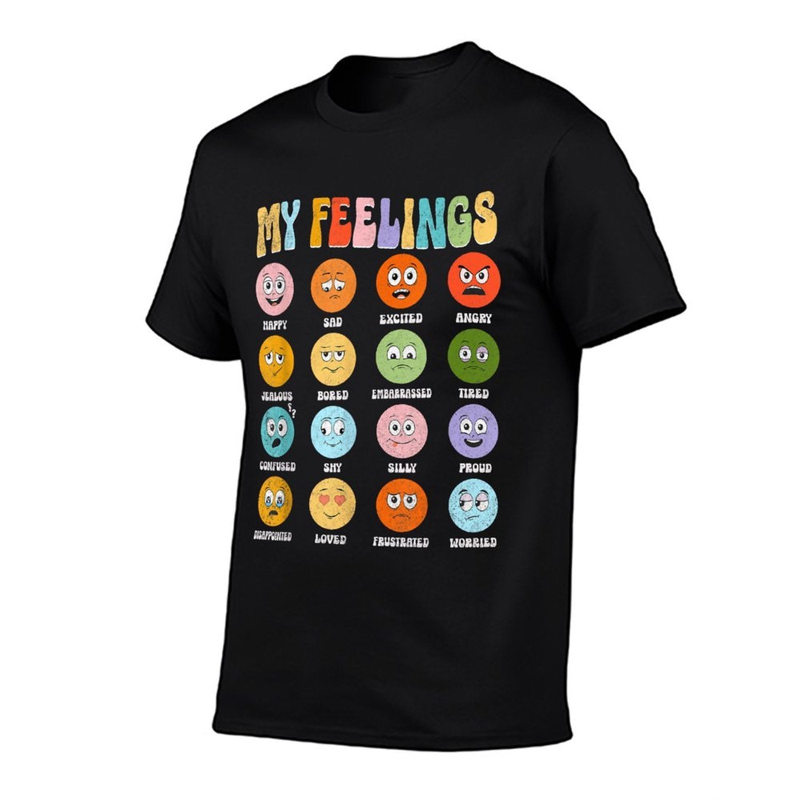 Groovy Retro My Feelings Chart Funny Hippie Face Emotions, Small  Soft T-Shirt