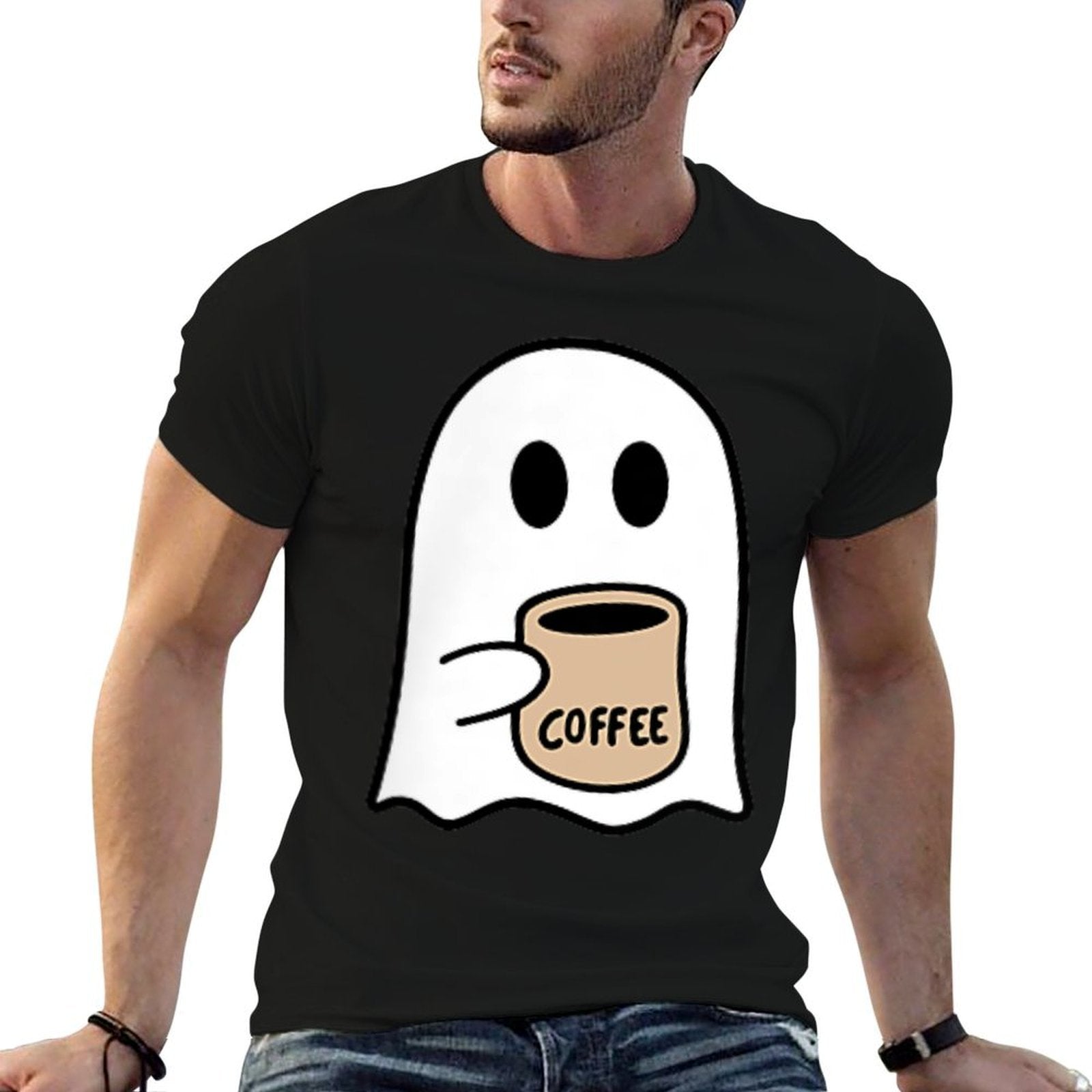 Ghost Drinking Coffee Funny Halloween Costume Coffee Lover  Vintage-inspired T-Shirt