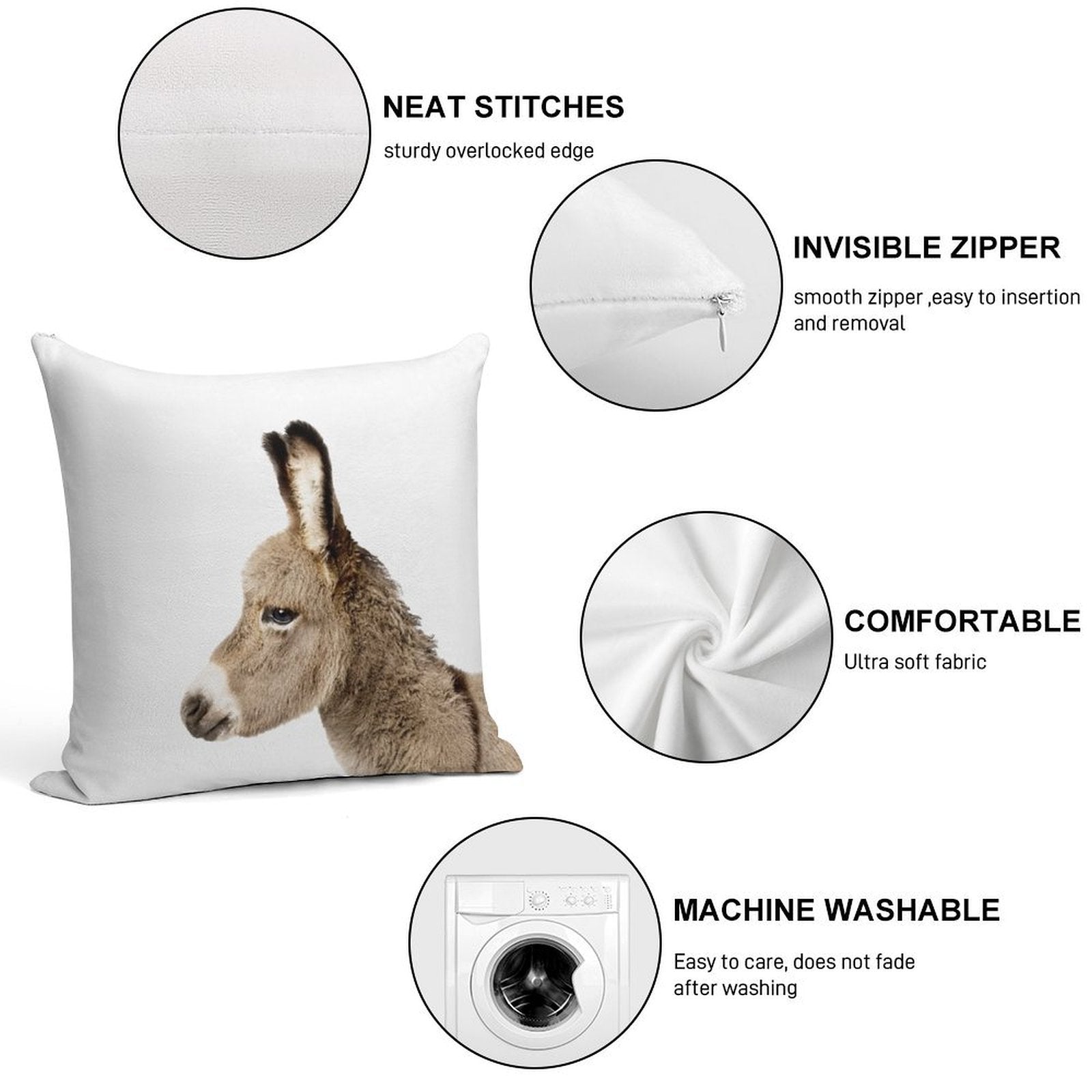 Donkey Print, Nursery, Animal, Kids Room, Modern Art, Wall Decor Soft Ultra-Soft Texture Throw Pillow