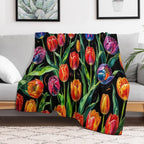 Vibrant Floral on Dark Backgound 1 Multi-functional Throw Blanket