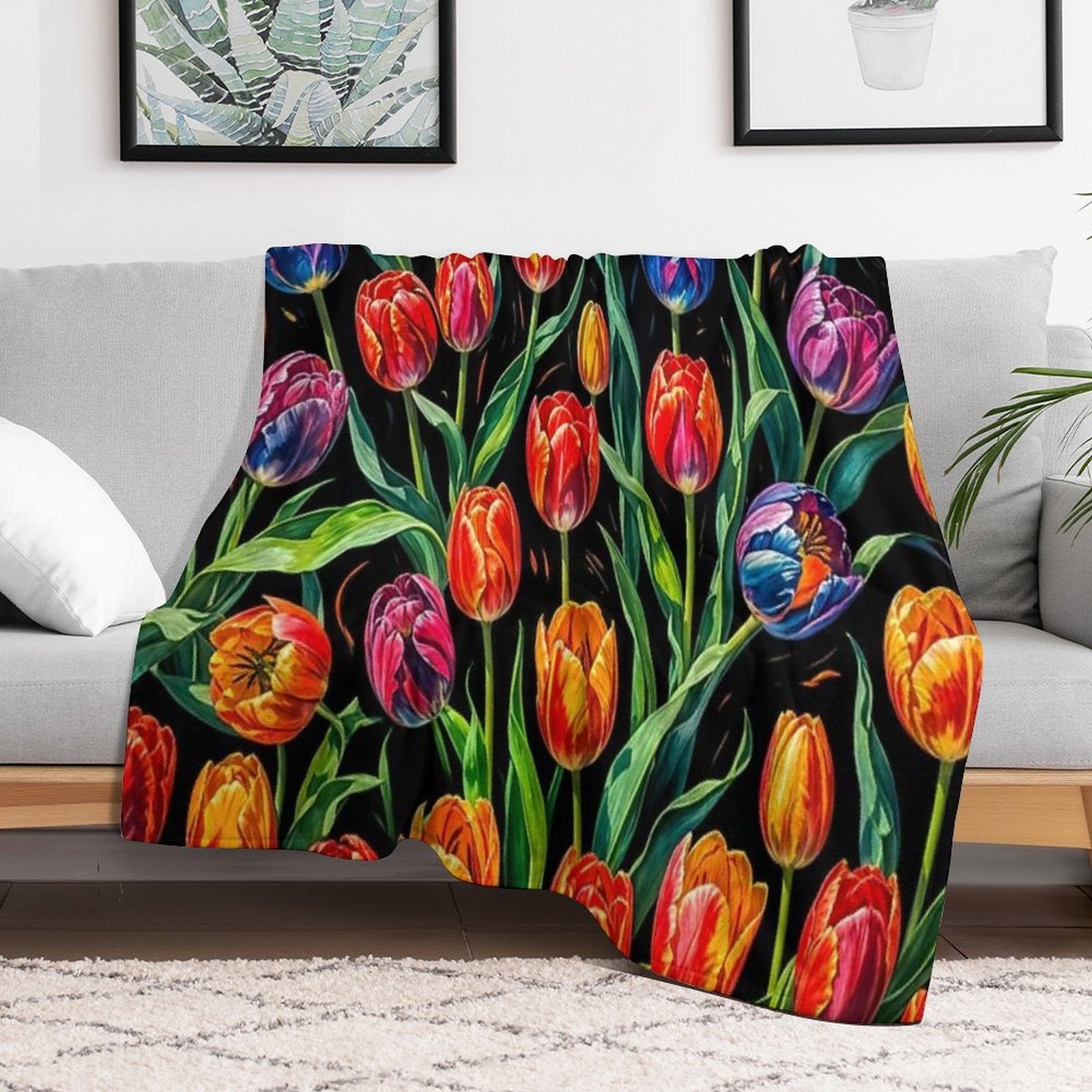 Vibrant Floral on Dark Backgound 1 Multi-functional Throw Blanket