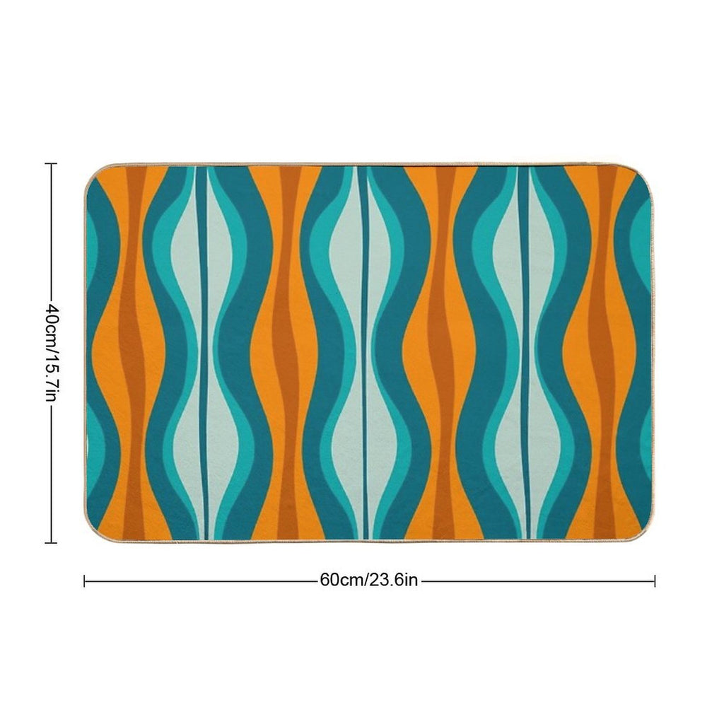 Hourglass Abstract Midcentury Modern Pattern in Orange, Rust, Aqua, Turquoise, And Teal  Rapid-Drying Bath Mat