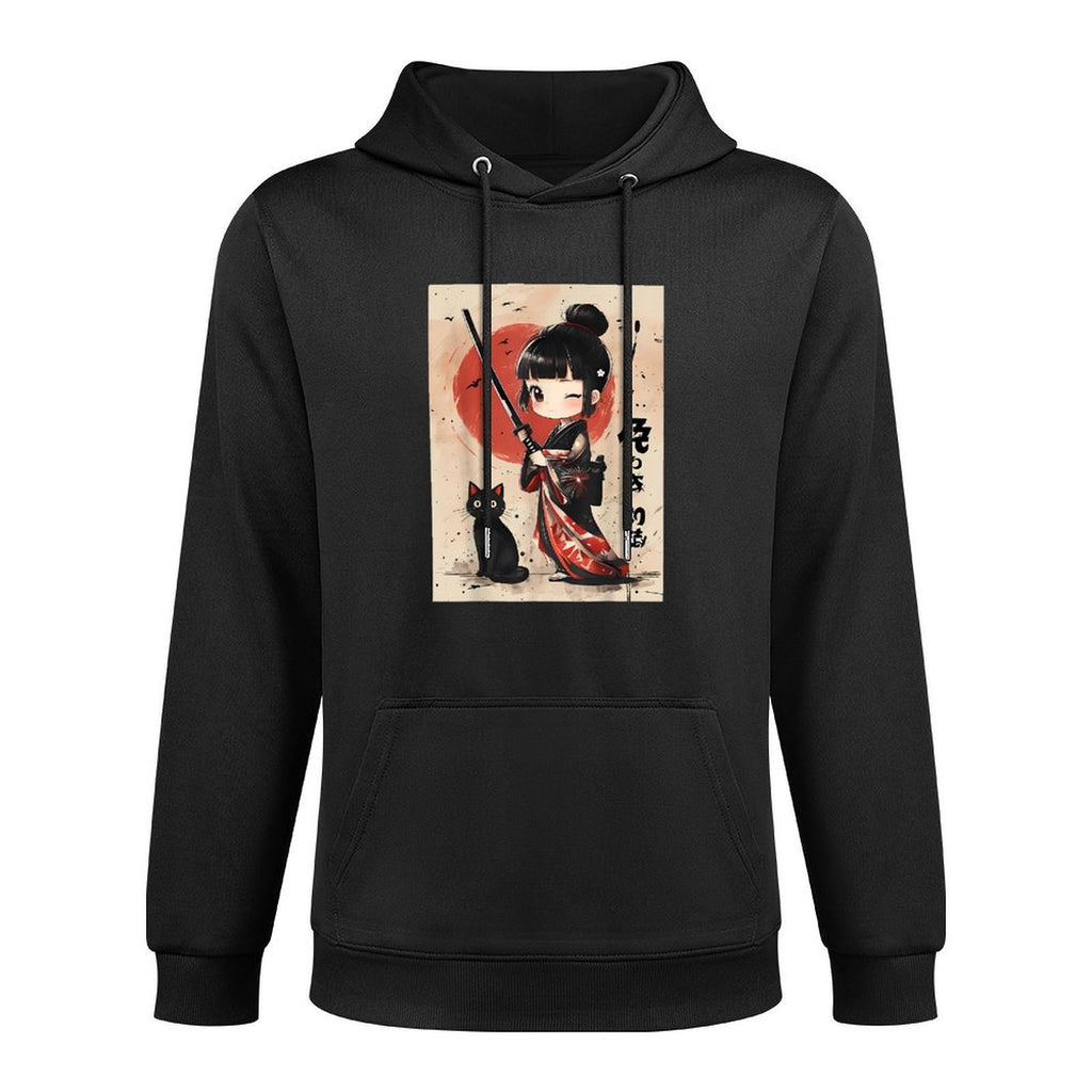 Cute Kawaii Samurai Girl with Katana Cat Japanese Anime Breathable Fabric Hoodie