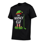 Hockey Elf Family Matching Group Christmas Sporty  Ribbed Collar T-Shirt